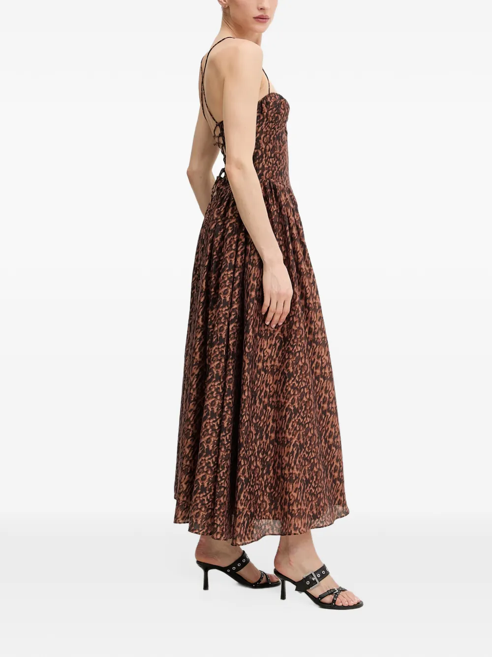 Bardot Estie midi-jurk met luipaardprint en veters Bruin