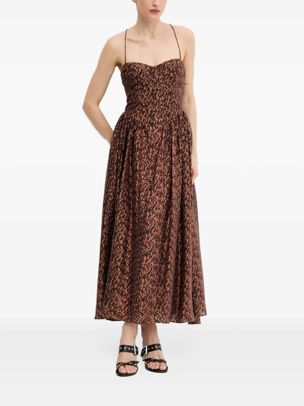 Bardot Estie leopard-print lace-up midi dress - Marron Bardot Estie leopard-print lace-up midi dress - Marron