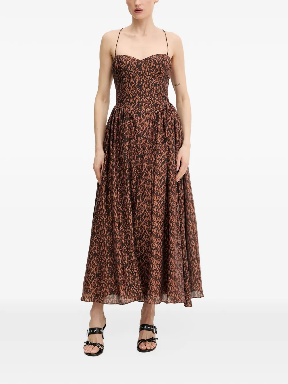 Bardot Estie midi-jurk met luipaardprint en veters Bruin
