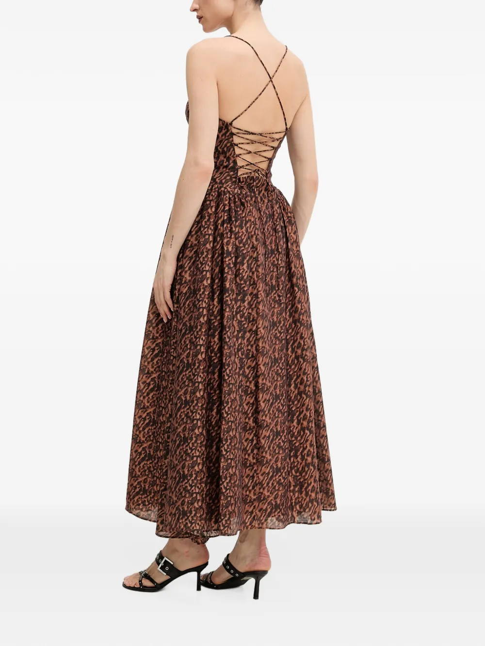 Bardot Estie midi-jurk met luipaardprint en veters Bruin