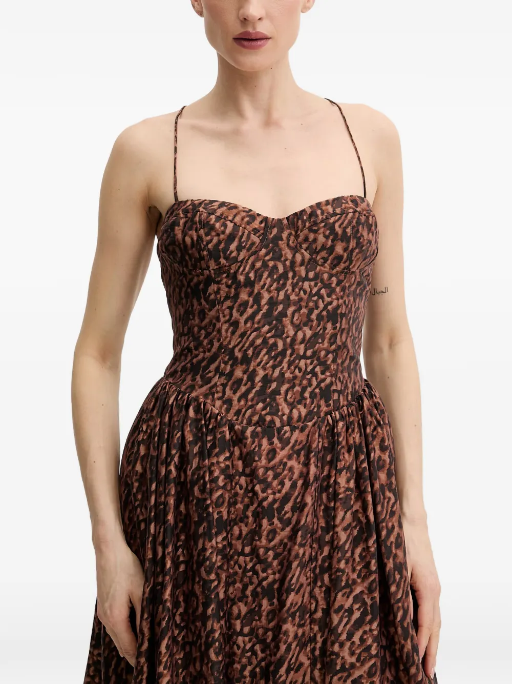 Bardot Estie midi-jurk met luipaardprint en veters Bruin