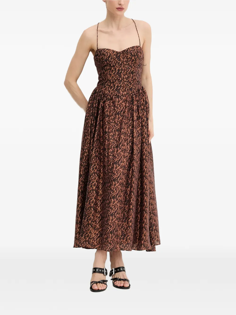 Bardot Estie midi-jurk met luipaardprint en veters Bruin