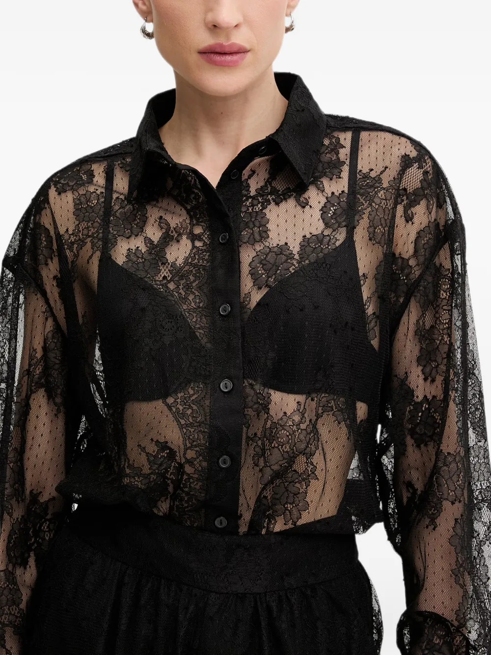 Bardot Aleida blouse met bloemenkant Zwart