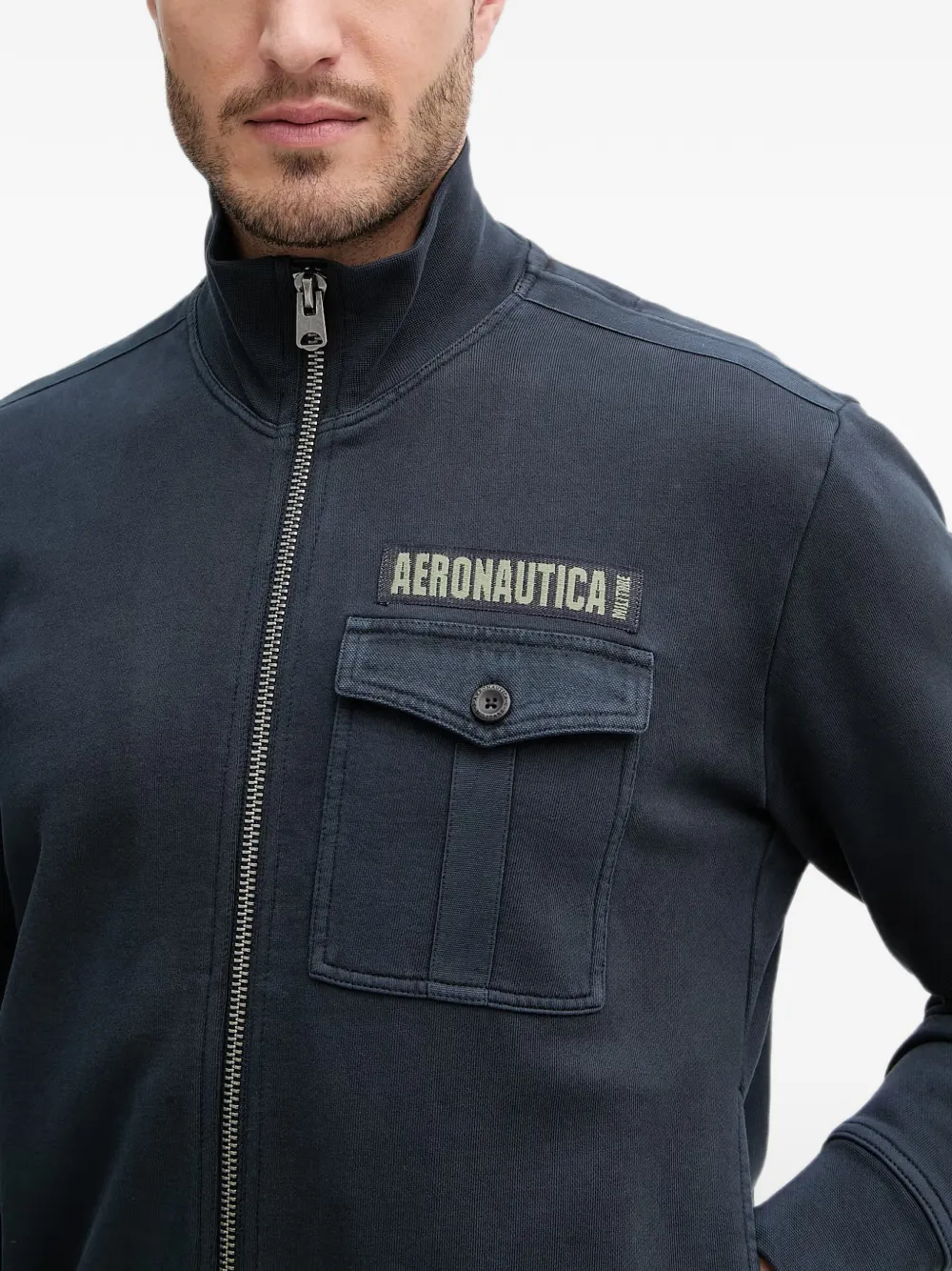 Aeronautica Militare Trui met logo-patch en rits Blauw