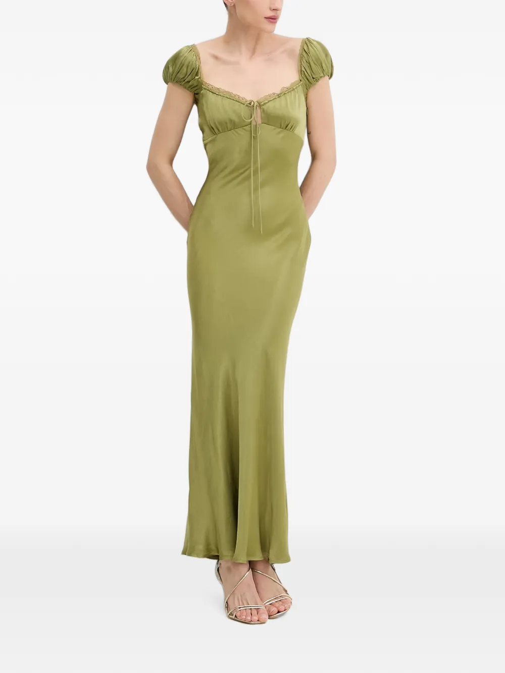 Bardot Stasia maxi-jurk met kanten afwerking en pofmouwen Groen