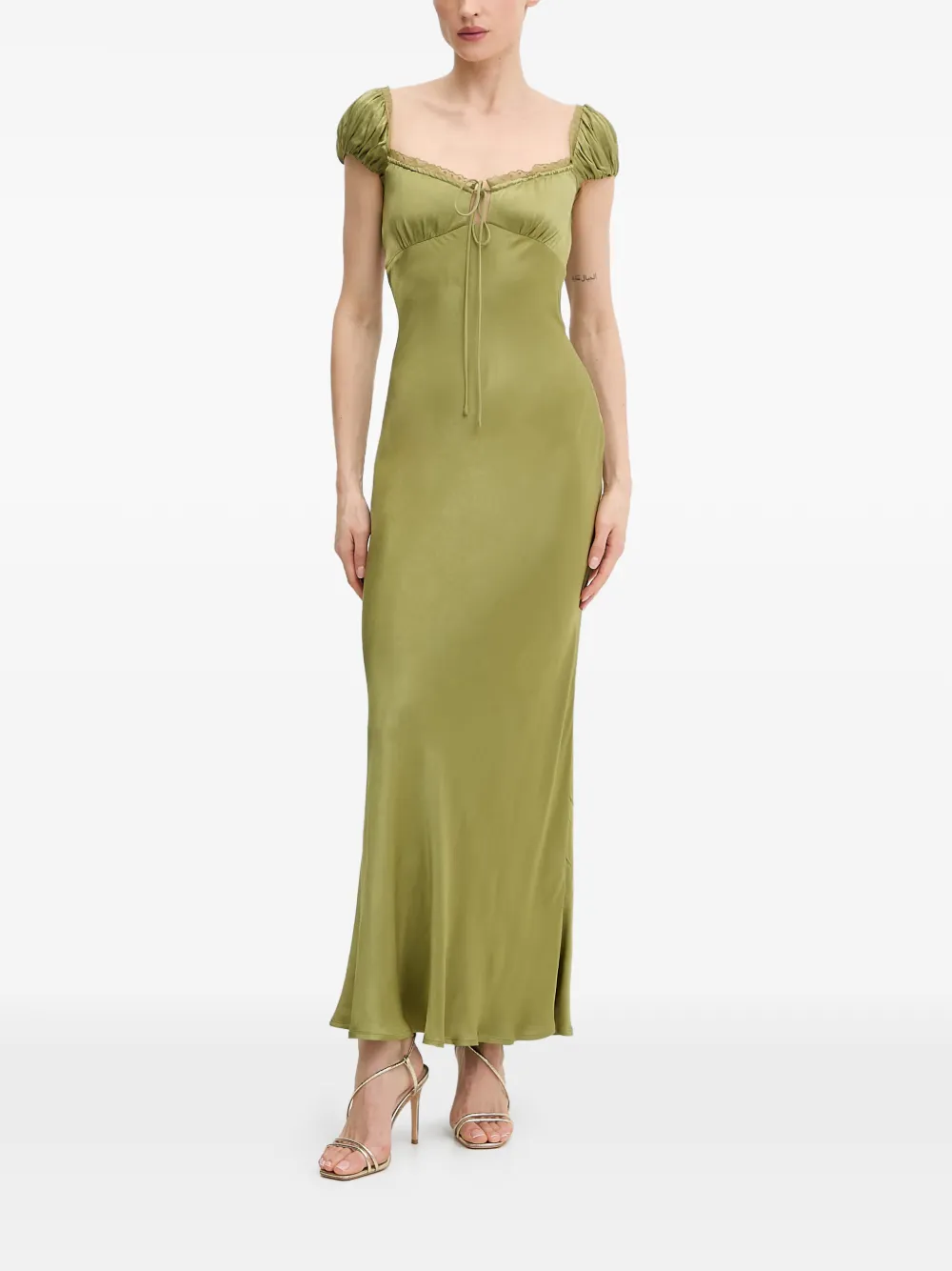 Bardot Stasia lace-trim puff-sleeve maxi dress