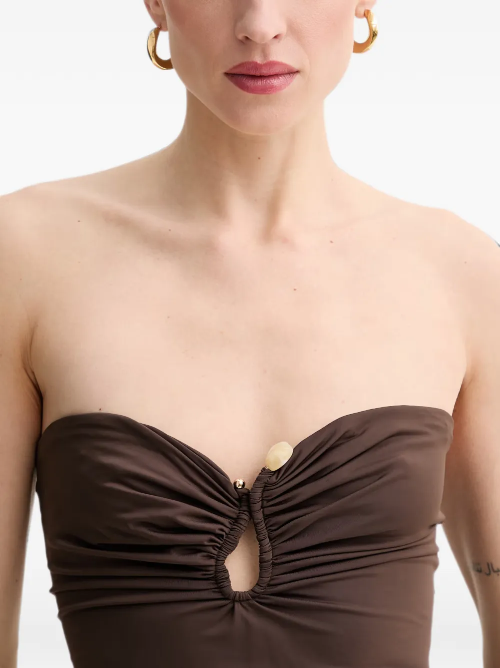 Bardot Laverne midi-jurk met geknoopt detail en ruches Bruin