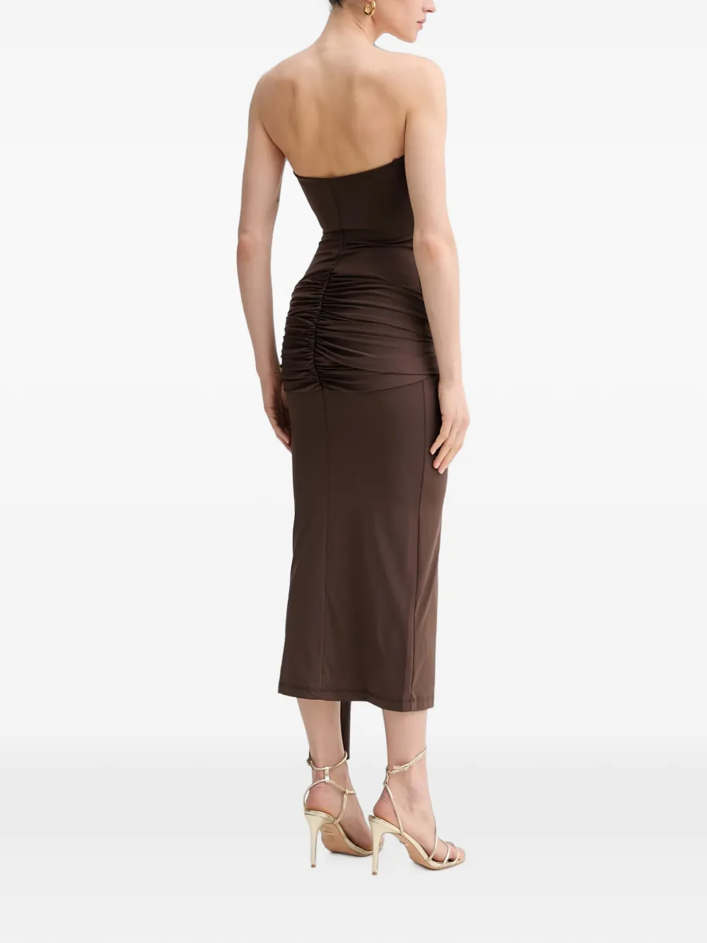Bardot Laverne midi-jurk met geknoopt detail en ruches Bruin