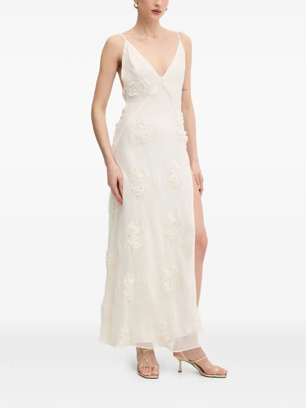 Bardot floral-appliqué V-neck maxi dress