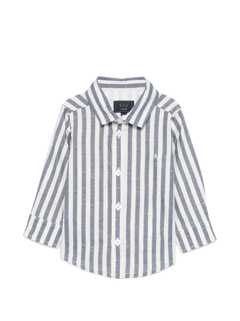 Fay Kids vertical-stripe logo-embroidered shirt - Blu