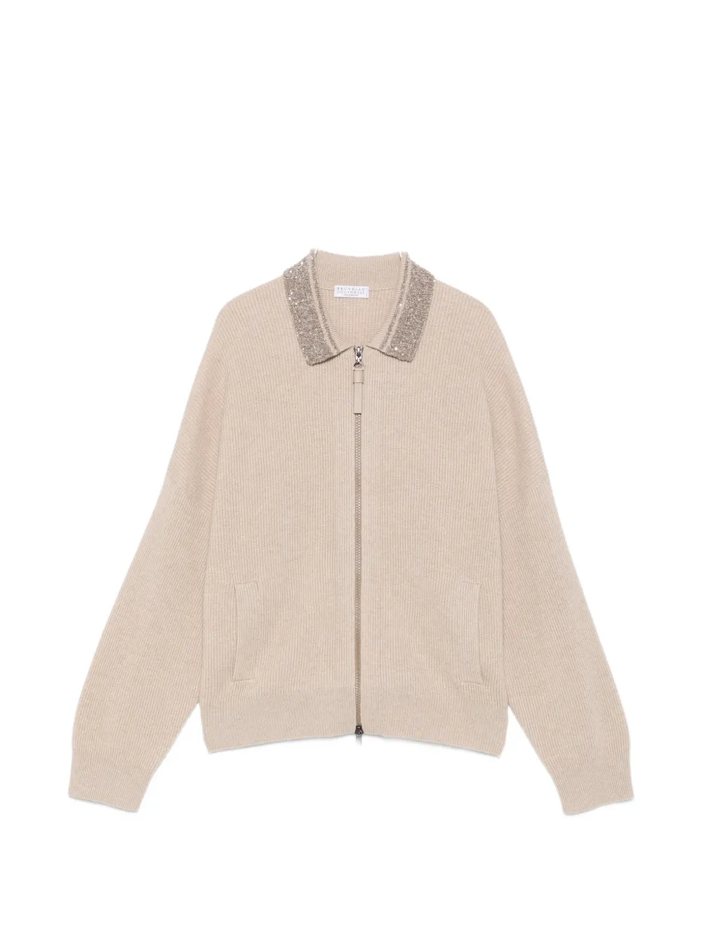 Brunello Cucinelli collar-embellished zip-up cardigan - Nude
