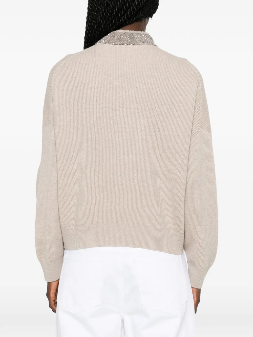 Brunello Cucinelli Vest verfraaid met kraag en rits Beige