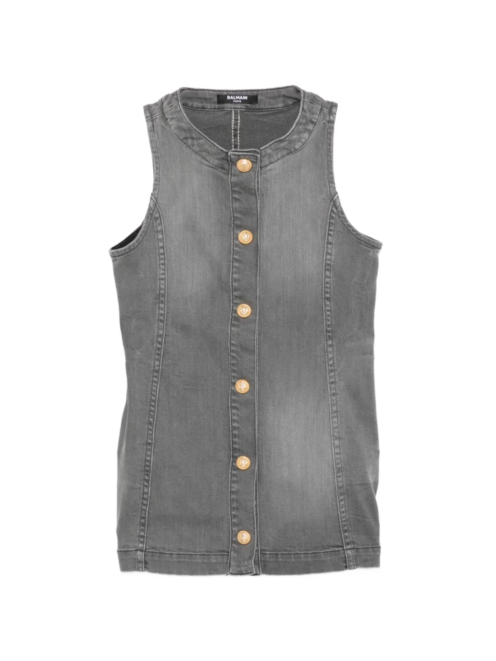 Balmain Kids embossed-button denim dress - Grigio