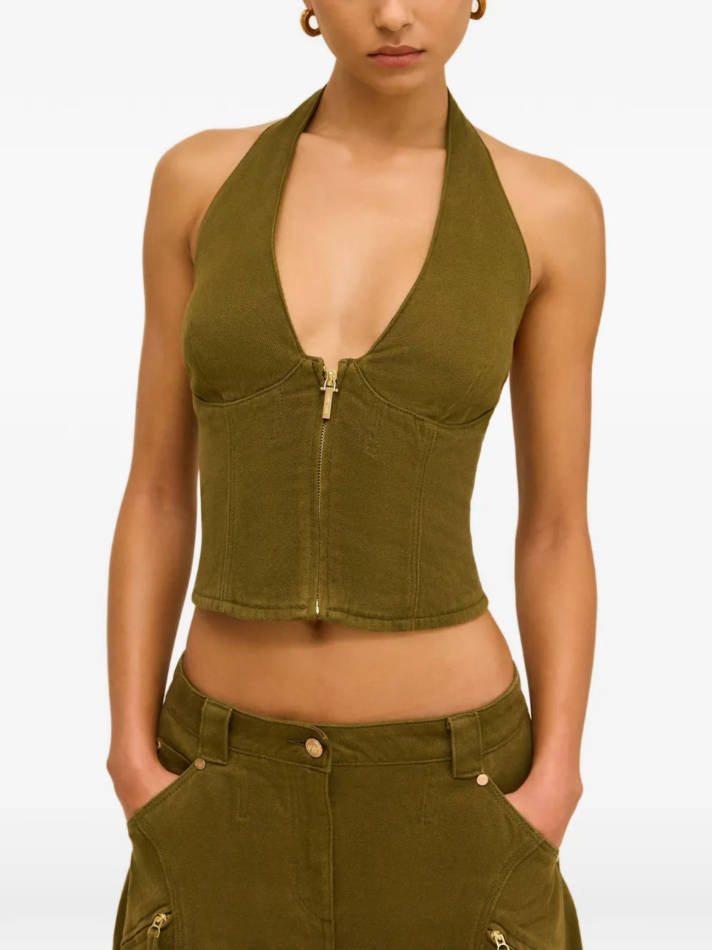 Cult Gaia zip halter top - Verde
