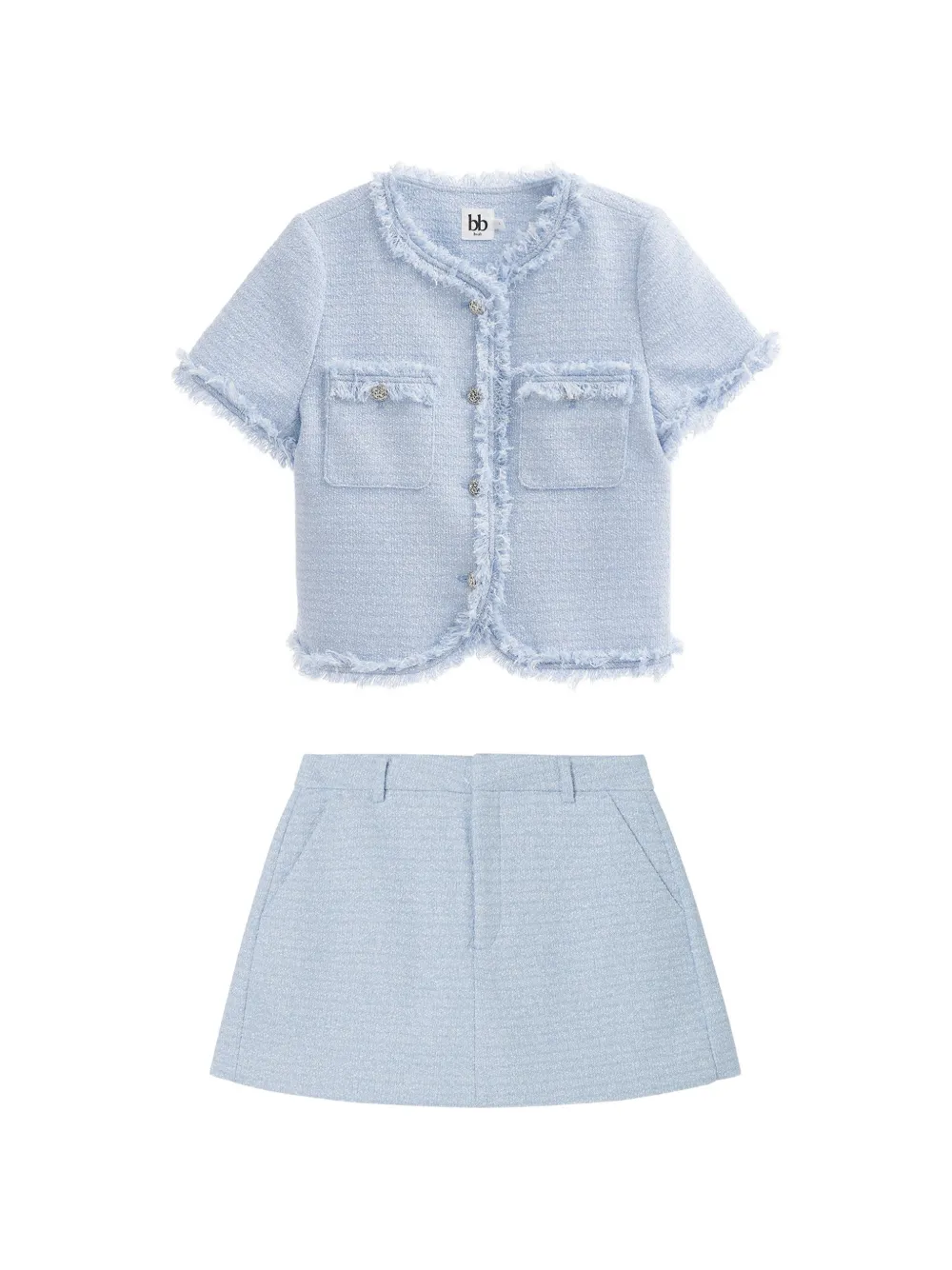b+ab frayed bouclé shorts set - Blu