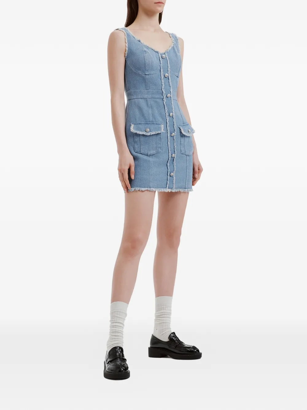b+ab Button-up mini-jurk met franje afwerking Blauw