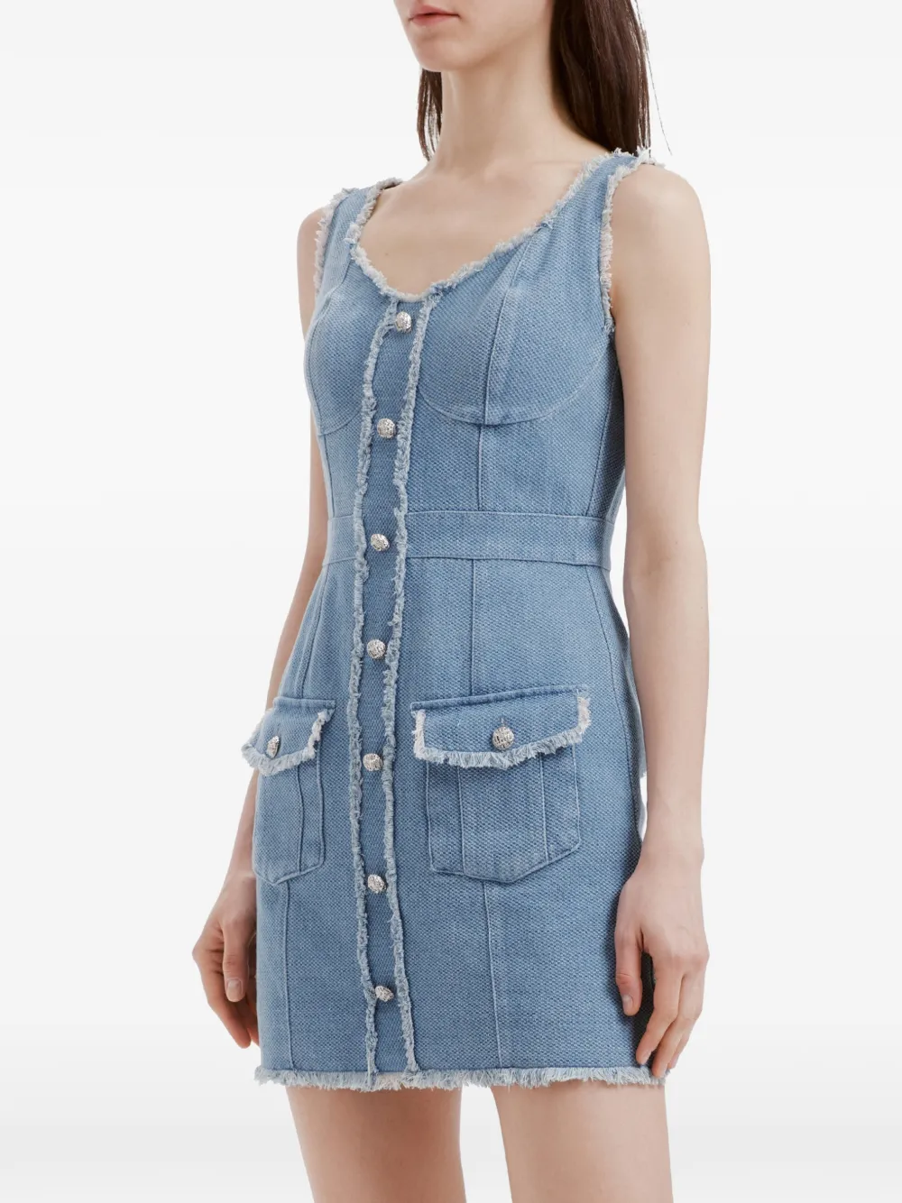 b+ab Button-up mini-jurk met franje afwerking Blauw