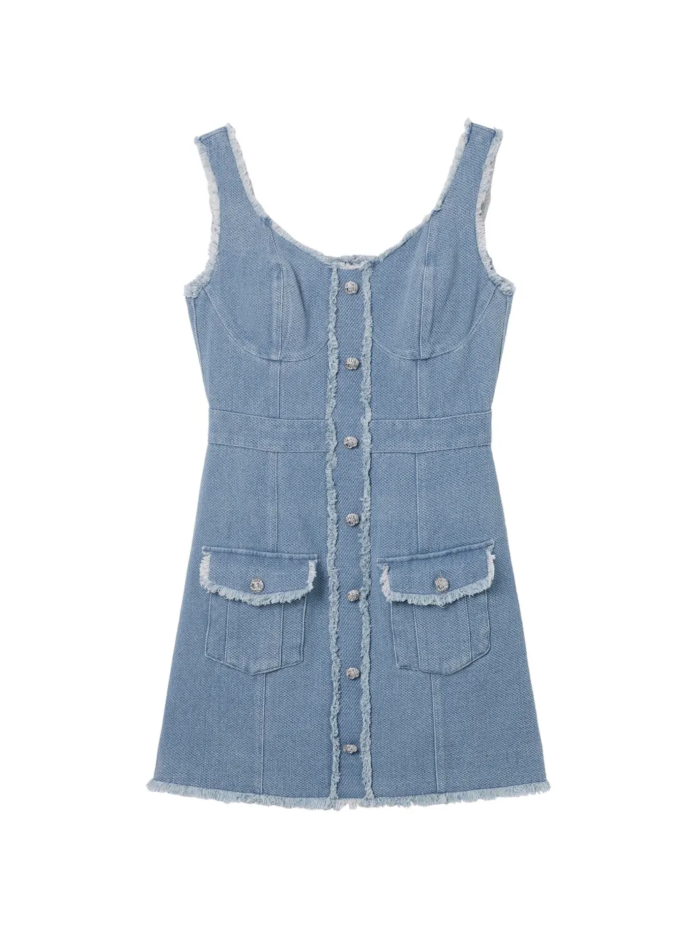 b+ab frayed-edge button-up mini dress - Blu