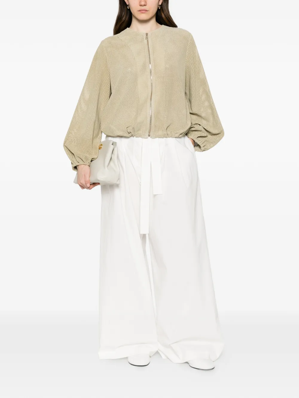 Fabiana Filippi Jack met geperforeerd design en rits Beige