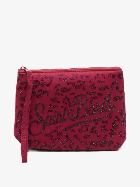 MC2 Saint Barth pochette Aline à ornements en cristal et imprimé léopard