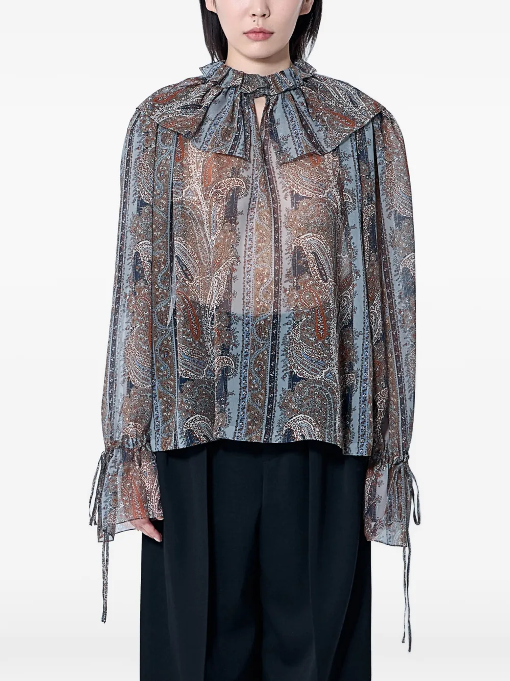 Saint Laurent pierrot collar drawstring blouse - Blue