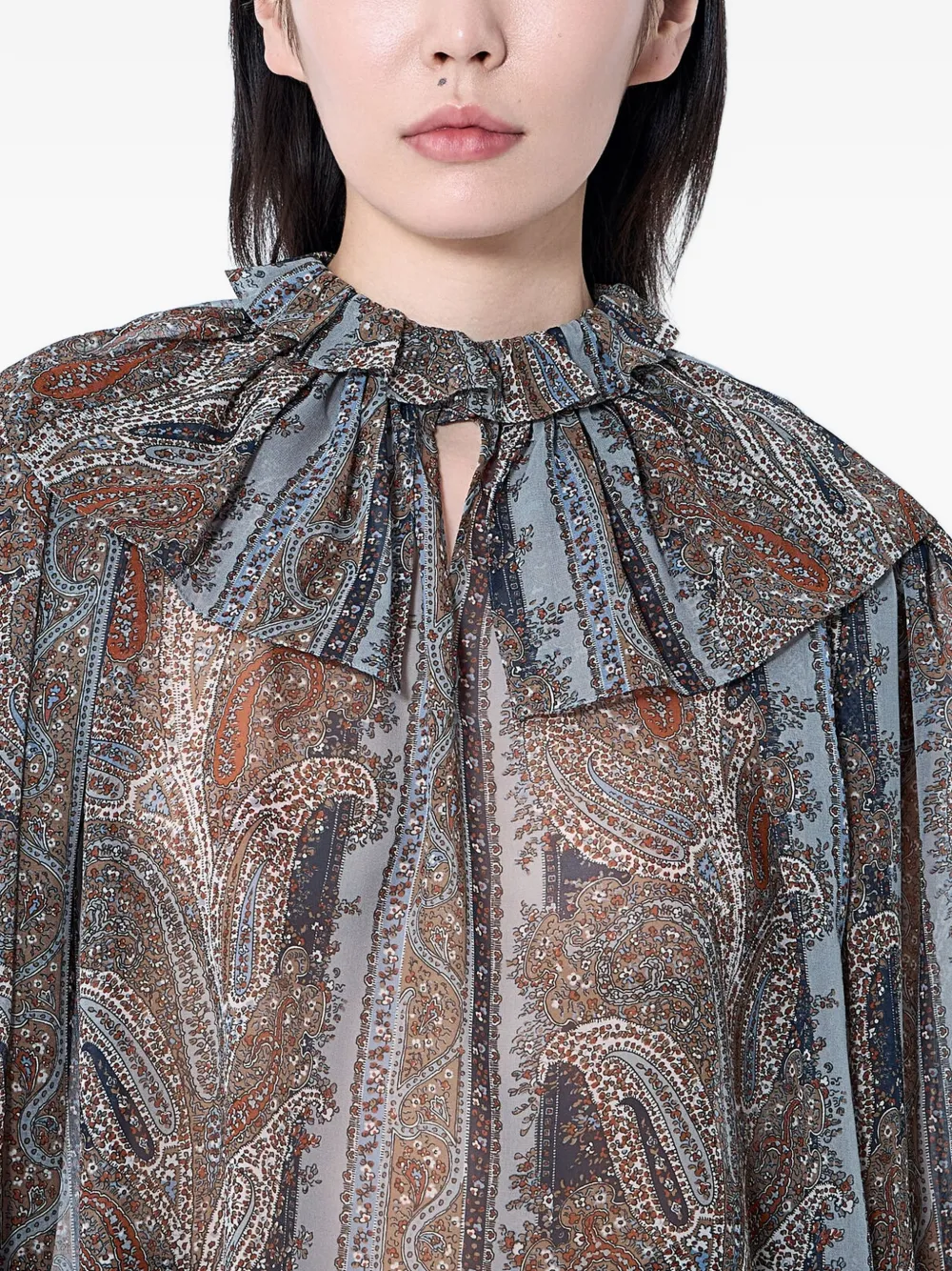 Saint Laurent Pierrot blouse met trekkoord kraag Blauw