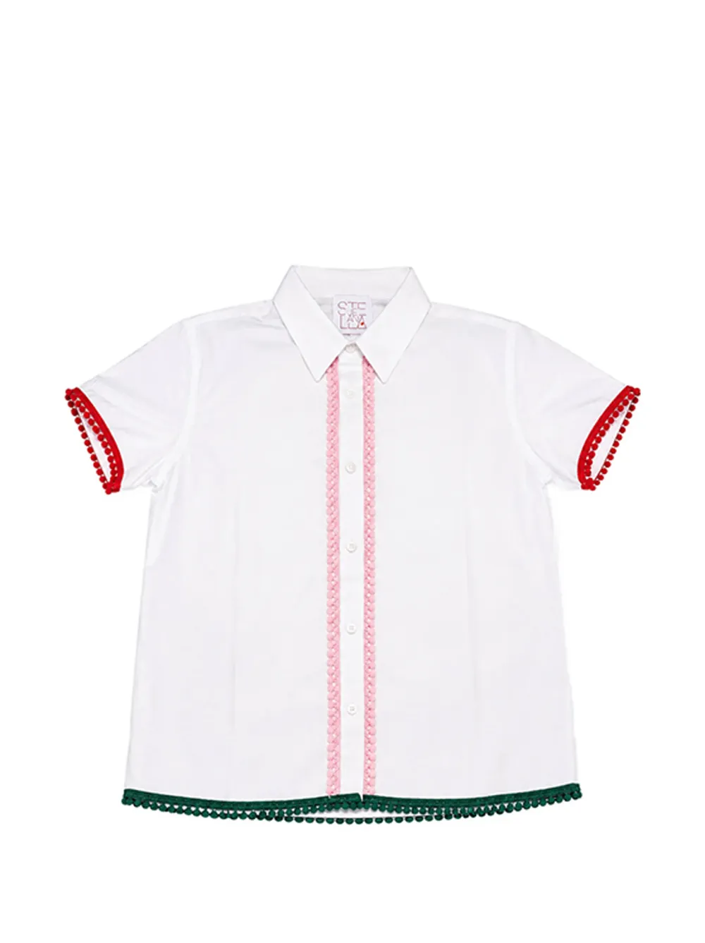 Stella Jean Kids pom-pom trim short-sleeve shirt - Weiß