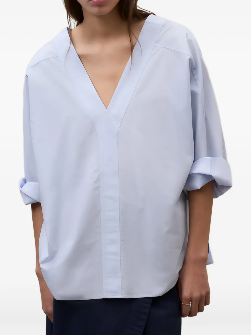Ecoalf Blouse met V-hals en gesmockte rug Blauw