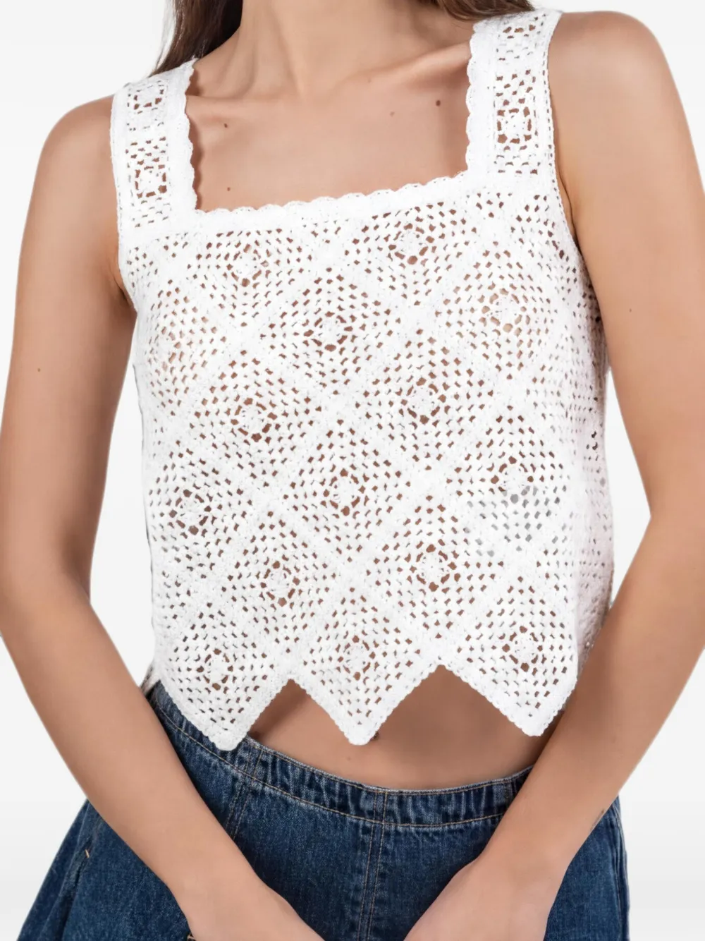 Marella crochet-knit scallop-edge top - Bianco