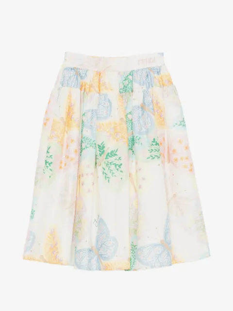 Fendi Kids Geraffter Rock mit Schmetterling-Print