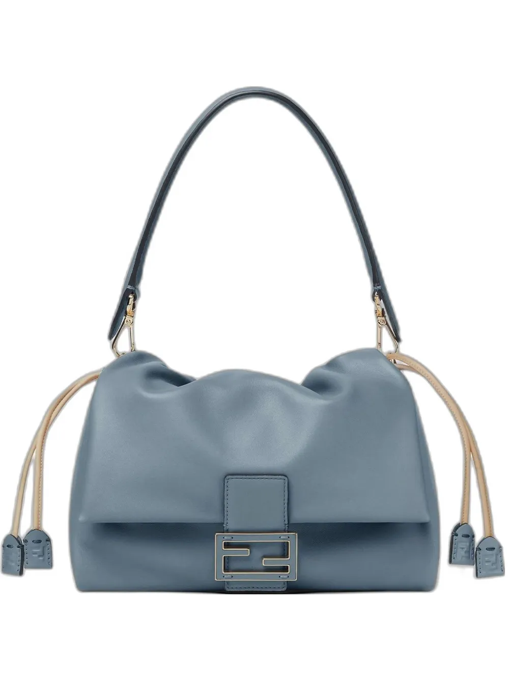 FENDI Mamma Baguette gathered-effect logo-buckle shoulder bag - Blu