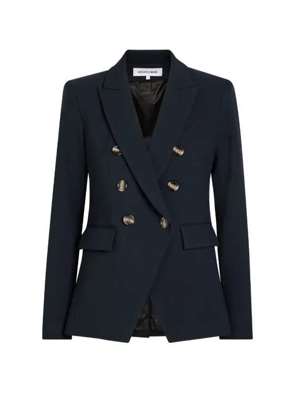 Veronica Beard Miller Dickey Button Double-breasted Blazer in Blue