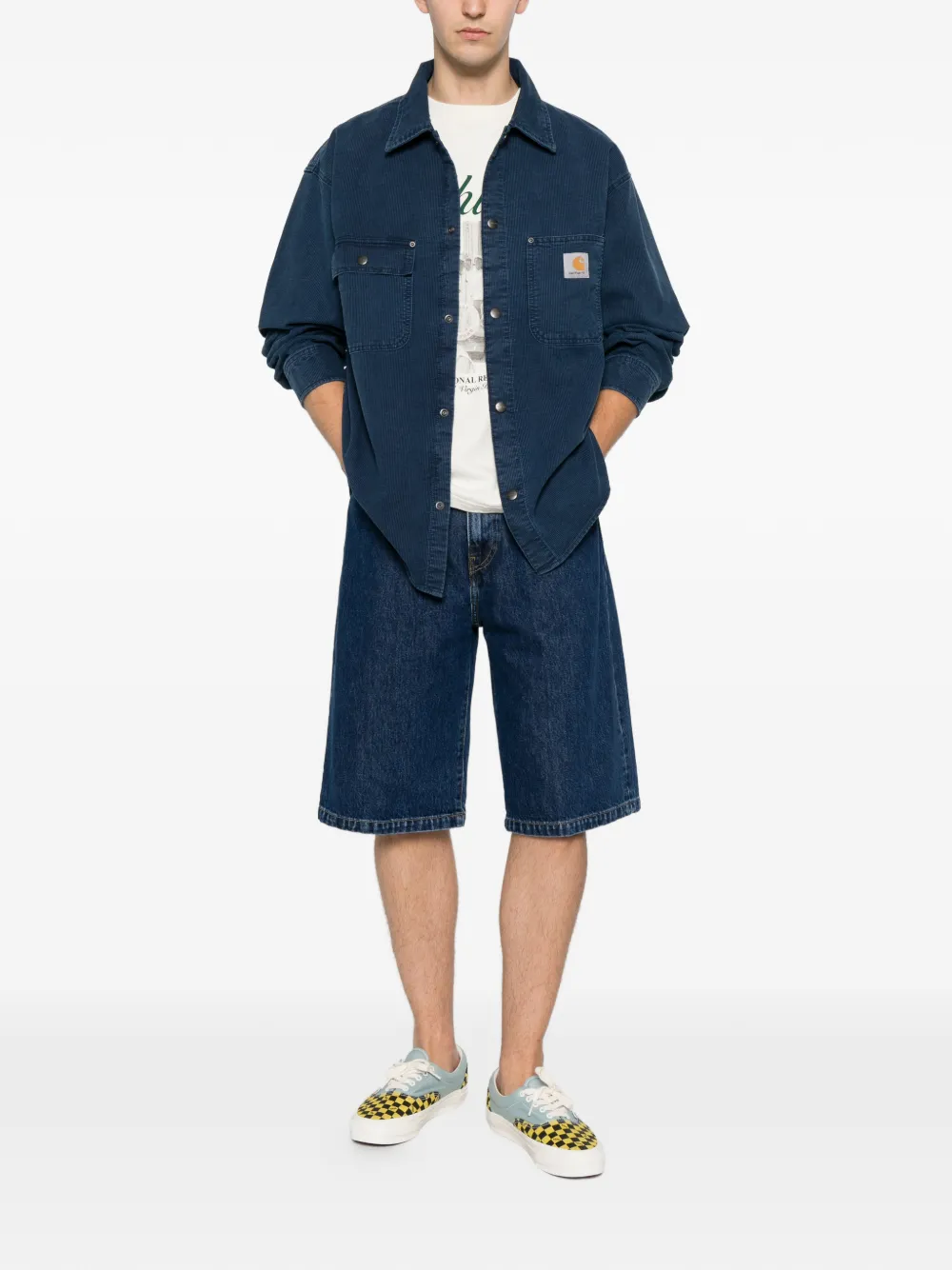 Carhartt WIP Denim shorts met stonewashed-effect Blauw