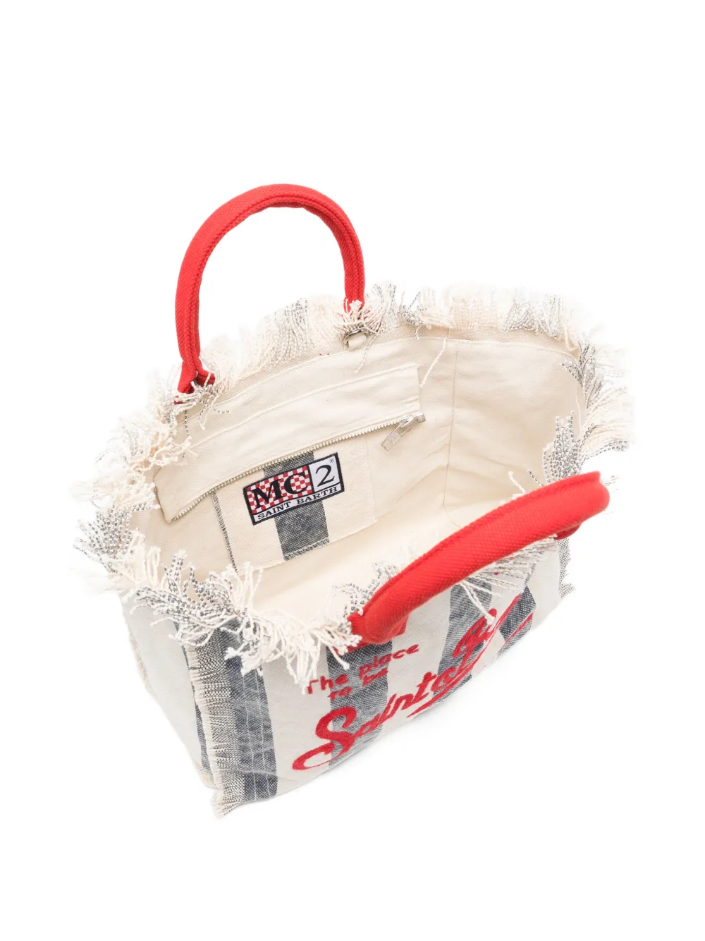 MC2 Saint Barth Kids Colette gestreepte shopper met franje Beige