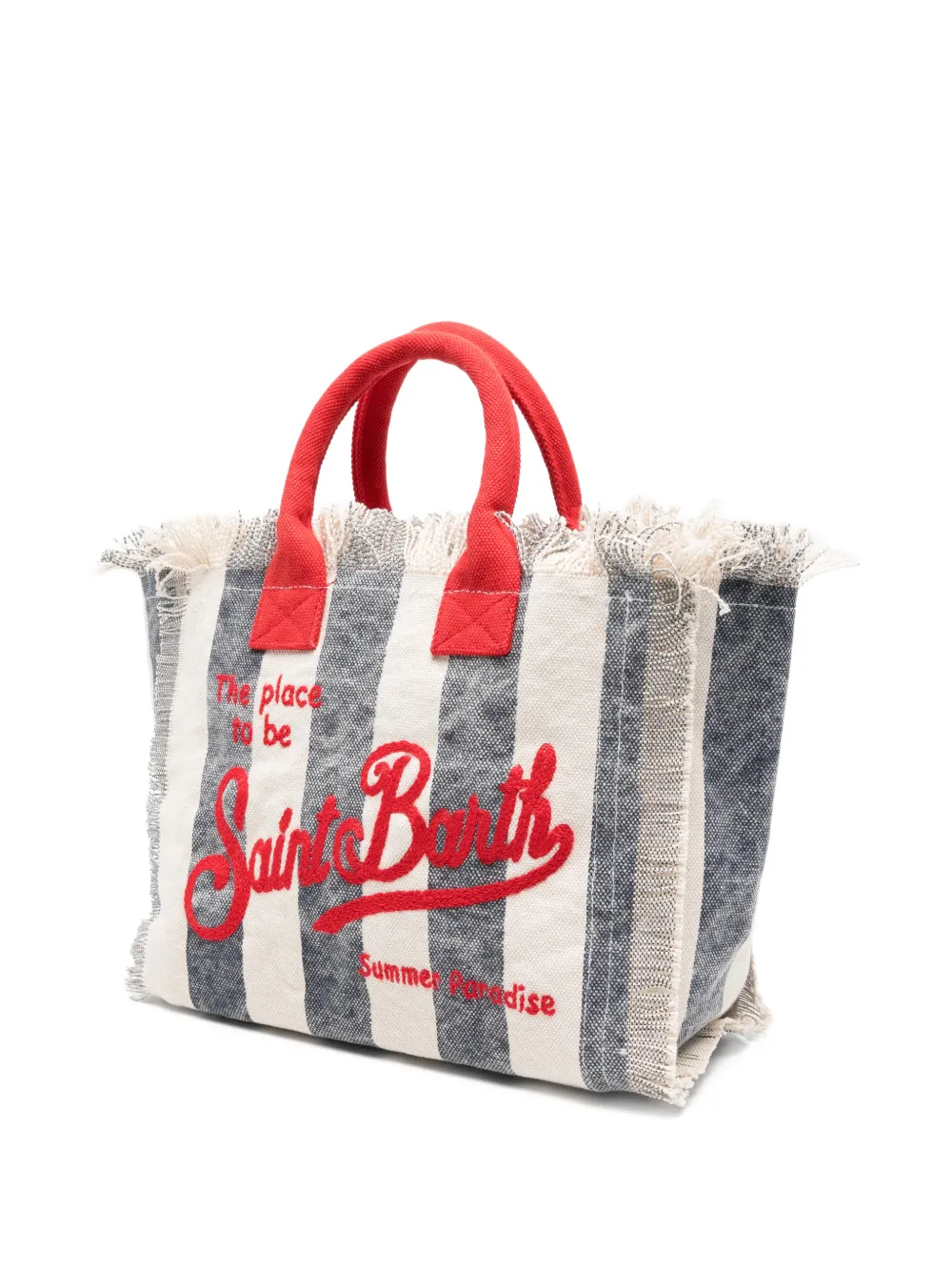 MC2 Saint Barth Kids Colette gestreepte shopper met franje Beige