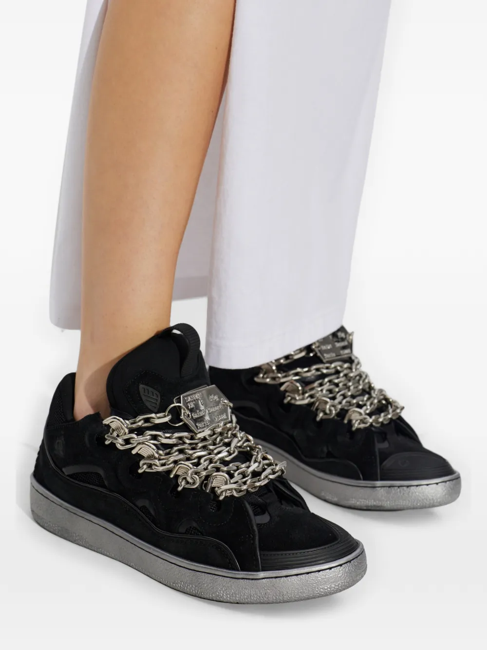 Lanvin Curb leren sneakers verfraaid met ketting Zwart