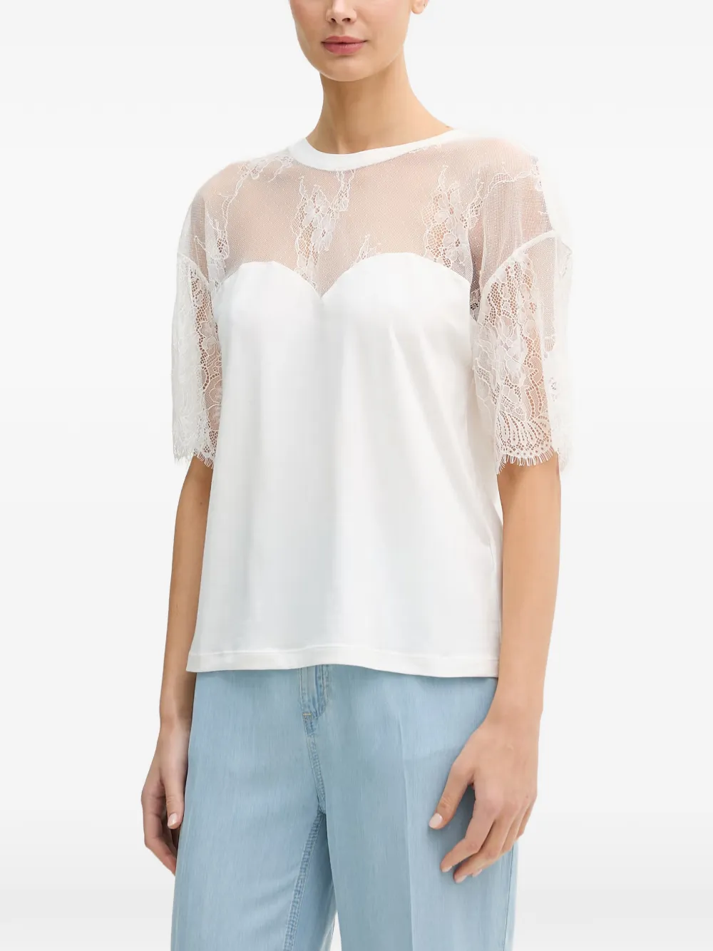 Blugirl lace-panelled T-shirt - Bianco