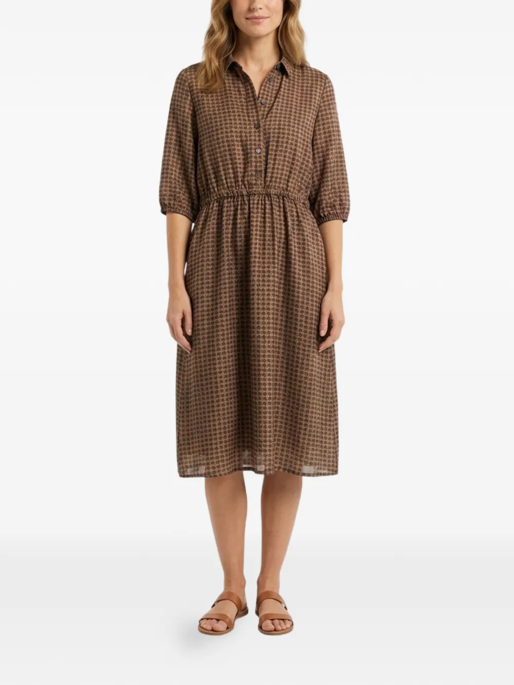 Laura Urbinati Jurk met elastische taille en paisley-print Bruin