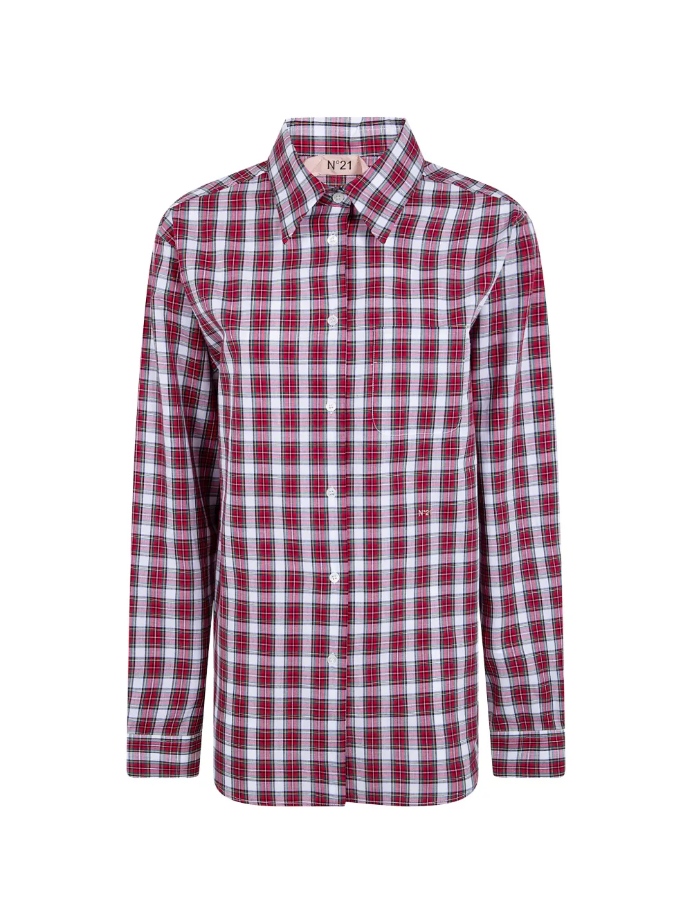 Nº21 check-pattern logo-embroidered shirt - Rosso