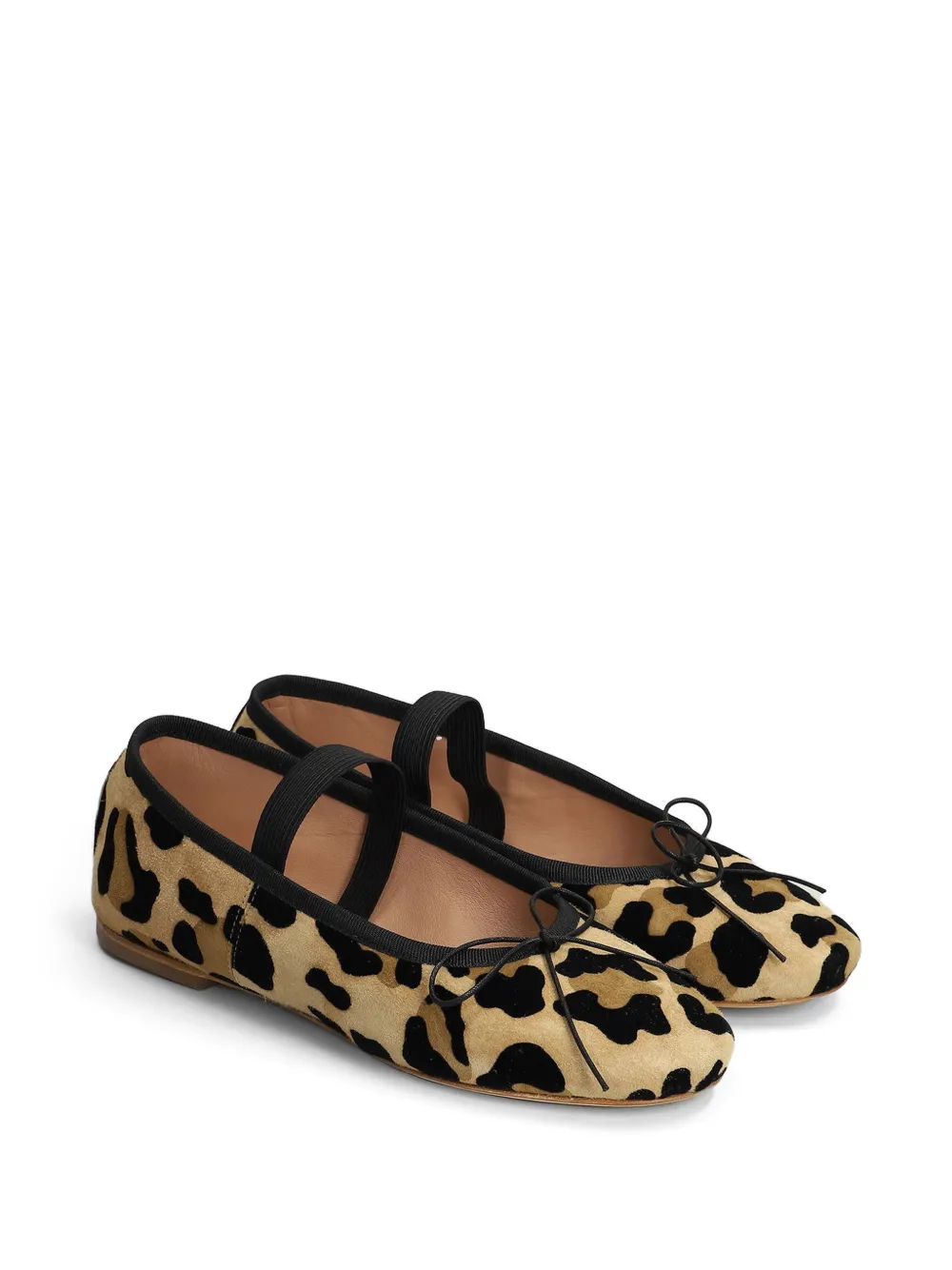 anniel Suède ballerina's met elastische band en luipaardprint Beige