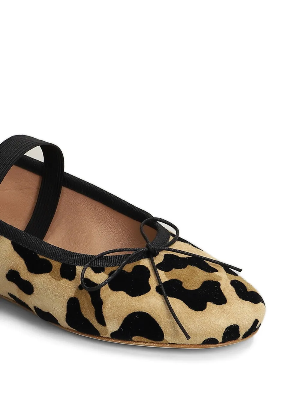 anniel Suède ballerina's met elastische band en luipaardprint Beige
