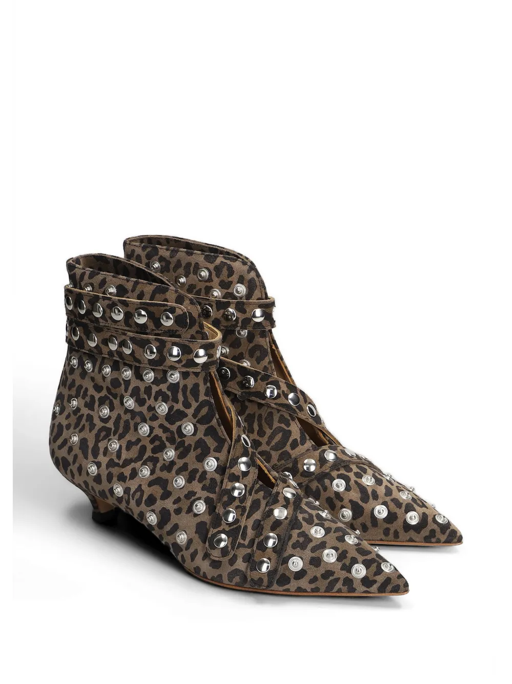 ALCHIMIA Enkellaarzen met luipaardprint en studs Bruin