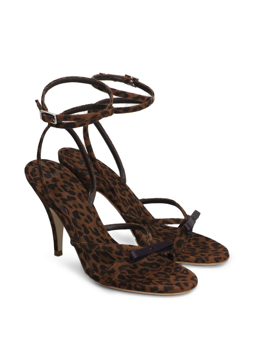 3juin leopard-print bow-detail suede heeled sandals Bruin
