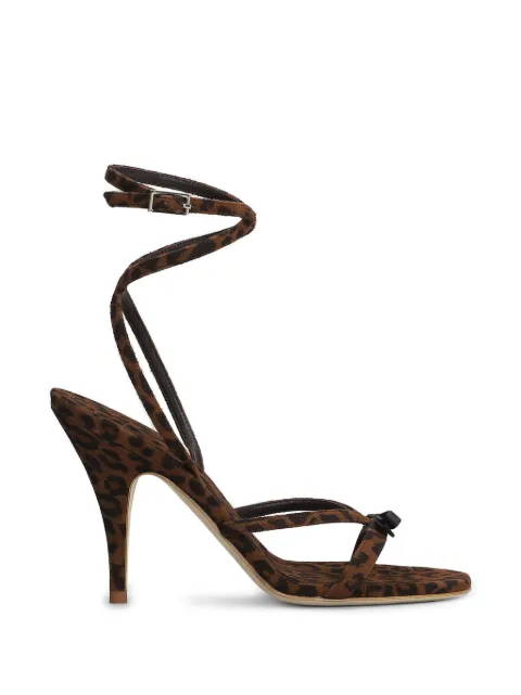 3juin leopard-print bow-detail suede heeled sandals