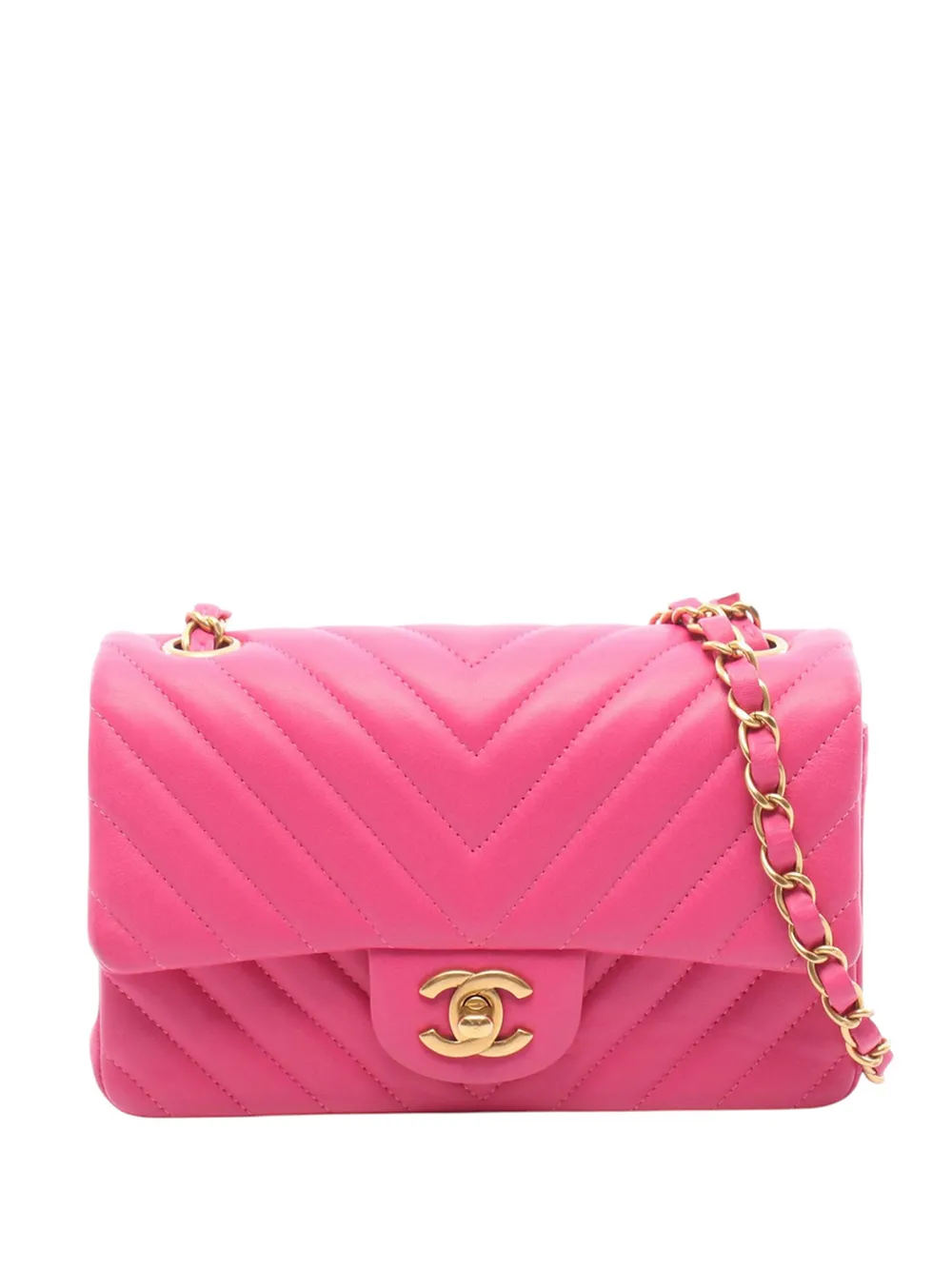 CHANEL Pre-Owned 2015-2016 Mini Rectangular Classic Chevron Lambskin Single Flap crossbody bag - Rosa
