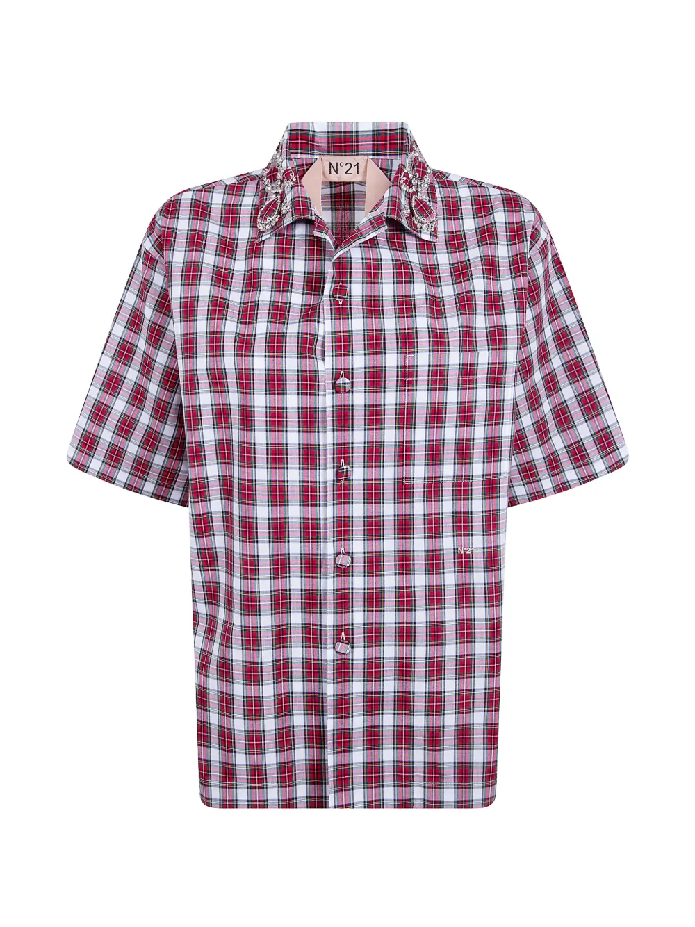 Nº21 crystal-embellished tartan-print shirt - Rosso