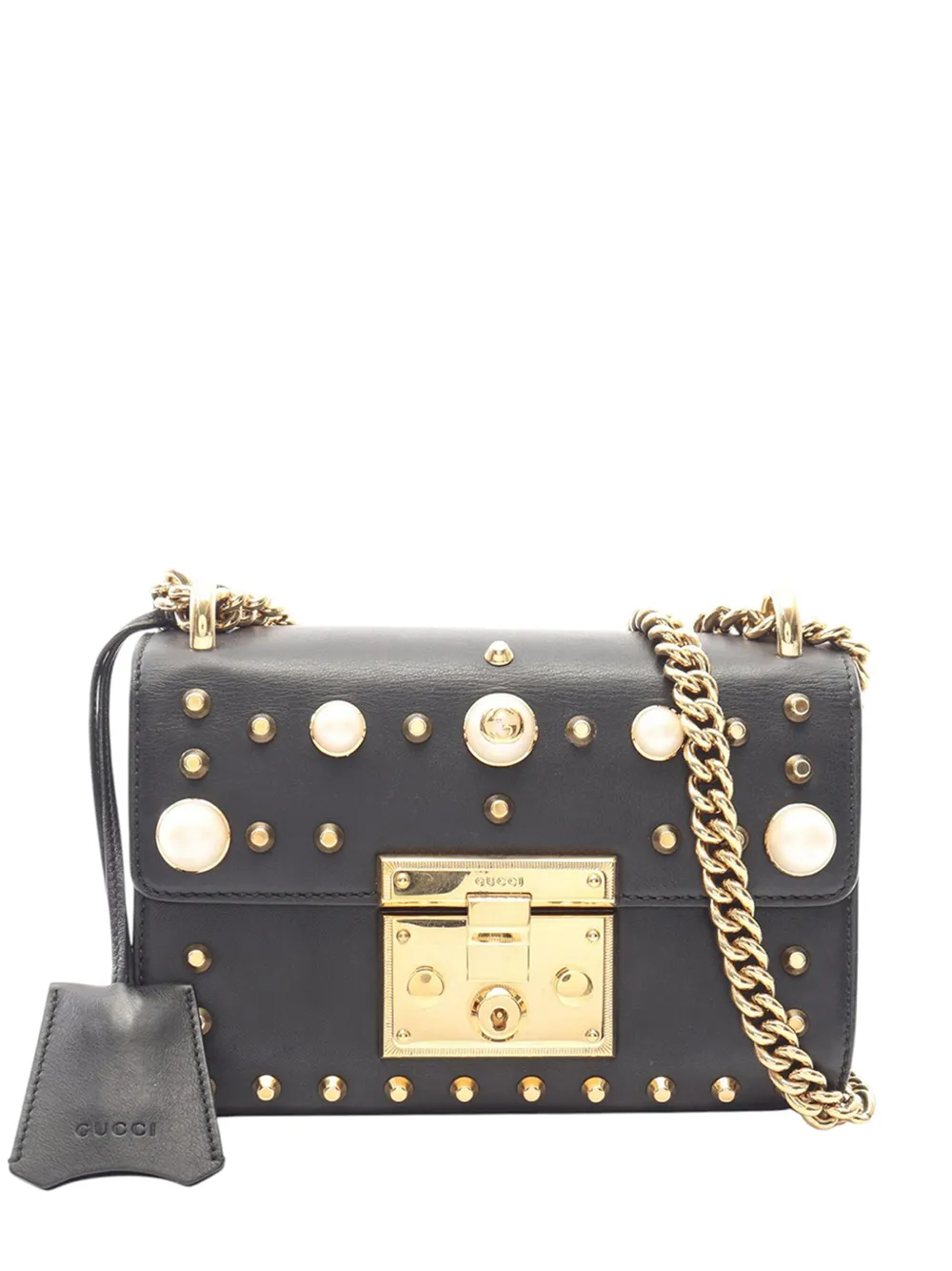 Gucci Pre-Owned 2016-2026 Small Pearl Studded Leather Padlock crossbody bag - Nero
