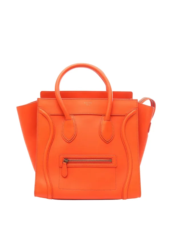 Celine Pre-owned 2010-2026 Mini Leather Luggage Tote Bag in Orange