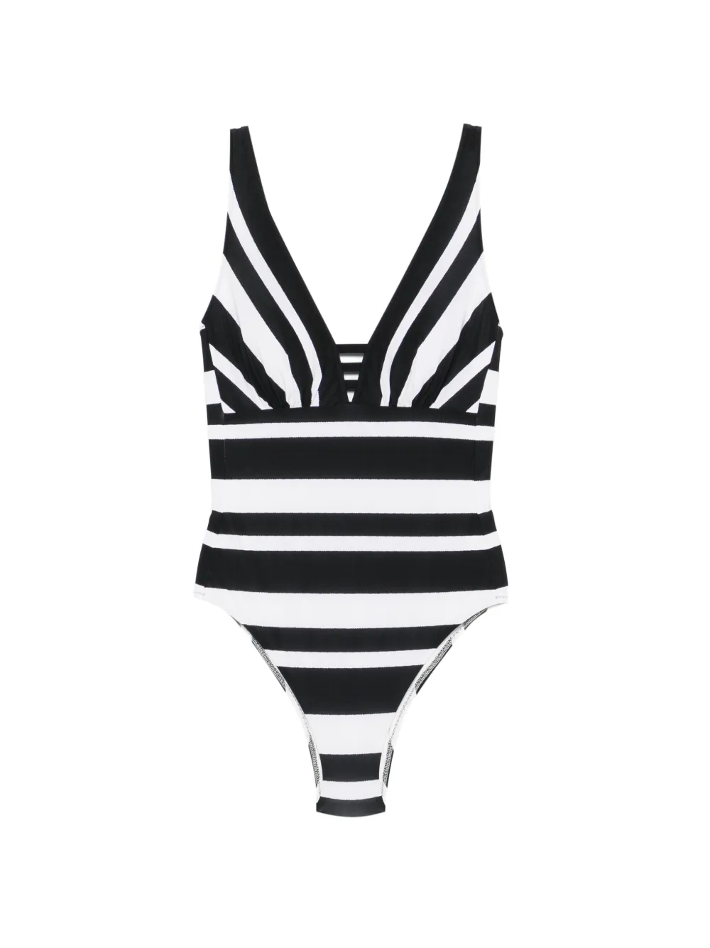 Maryan Mehlhorn striped-pattern V-neck swimsuit - Nero