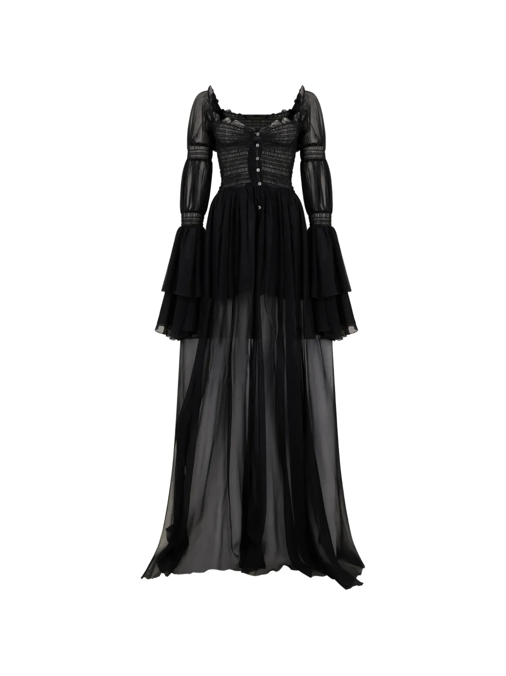 Blumarine gothic-style long-sleeve maxi silk dress - Nero